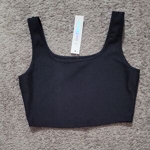 Black Ribbed Square-Neck Crop Tank Top